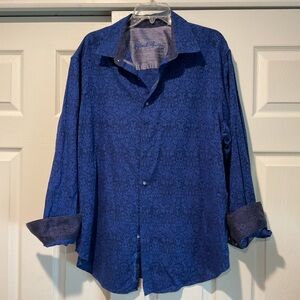 Robert Graham Men’s Blue Black Aztec Flip Cuff Button Down Dress Shirt sz 1XL